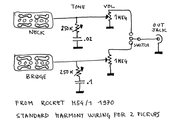 Harmony - Standard wiring for 2 pickups guitars