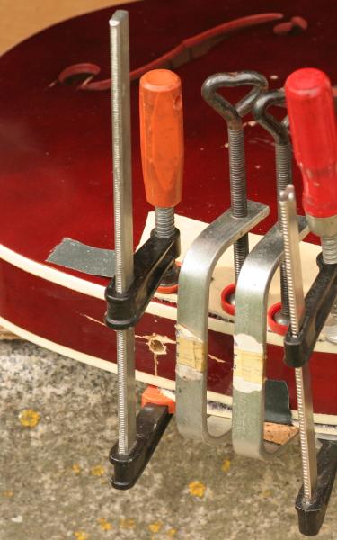 Harmony H73 archtop guitar crack repair